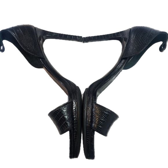 Saint Laurent Black Leather Lizard Open Toe Stiletto Heels, Size EU 35/US 5, GUC - Picture 3 of 10